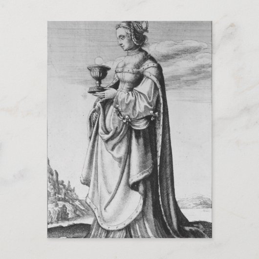 Barbara, geëtst door Wenceslaus Hollar, 1647 Briefkaart (Voorkant)