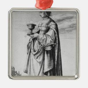 Barbara, geëtst door Wenceslaus Hollar, 1647 Metalen Ornament