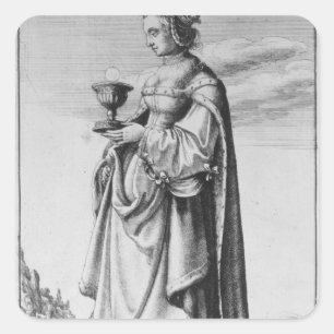 Barbara, geëtst door Wenceslaus Hollar, 1647 Vierkante Sticker