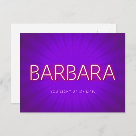 Barbara-naam in gloeiende neonverlichting briefkaart (Voorkant / Achterkant)