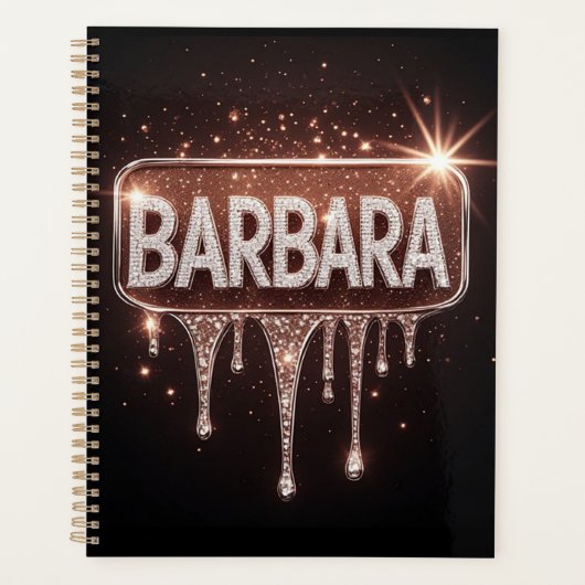 Barbara Naam Roze Goud Diamant Druppelende Glitter Planner (Voorkant)