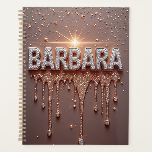 Barbara Naam Roze Goud Diamant Glitteren Planner (Voorkant)