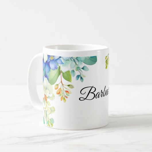 Barbara tekst versierd met lentebloemen koffiemok (Voorkant links)