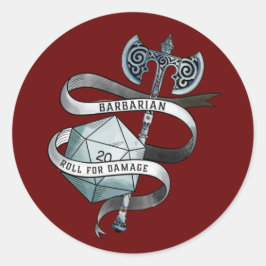 Barbarian roll voor schade d20 grote bijl ronde sticker