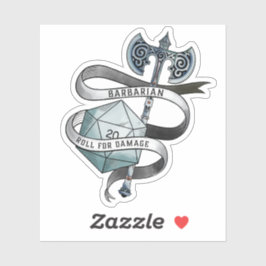 Barbarian roll voor schade d20 grote bijl sticker