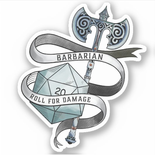 Barbarian roll voor schade d20 grote bijl sticker (Voorkant)