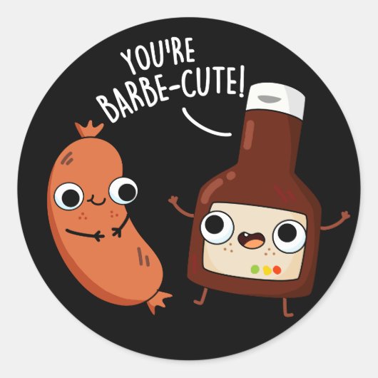Barbe-schattig Funny Barbecue Pun Dark BG Ronde Sticker (Voorkant)