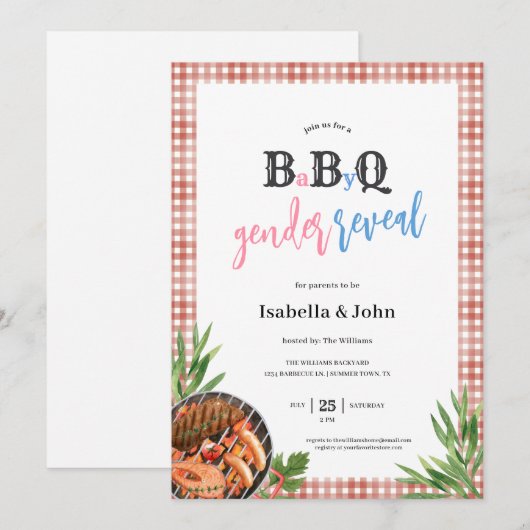 Barbecue Baby Geslacht Onthulling Uitnodiging (Voorkant / Achterkant)
