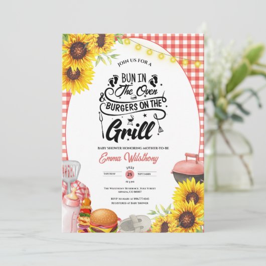 Barbecue Baby-Q Douche Zonnebloem Plaid BBQ Meisje Kaart (Staand voorkant)