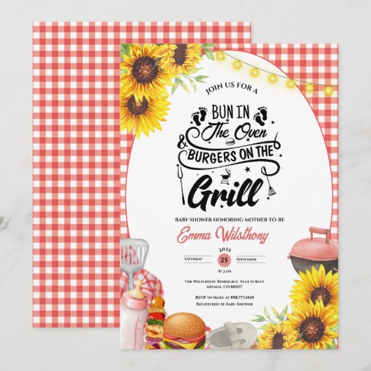 Barbecue Baby-Q Douche Zonnebloem Plaid BBQ Meisje Kaart (Voorkant / Achterkant)