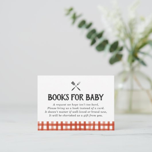 Barbecue Baby shower Boeken voor Baby Informatiekaartje (Staand voorkant)