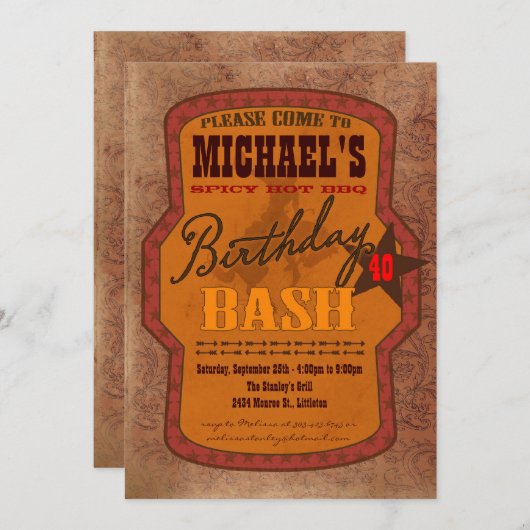 Barbecue Bash Invitation - Western of Texas Style Kaart (Voorkant / Achterkant)