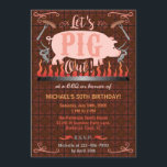 Barbecue BBQ Funny Pig Summer Birthday Kaart<br><div class="desc">Deze uitnodigingen van BBQ of varkensroast zijn perfect voor elke buitenzomerse feestdag, zoals een verjaardag of een achtertuingrilfeest met vrienden. Het ontwerp show een roze varken over een vuur met worstjes op vorken en de woorden: "Laten we uitsteken!" Het ontwerp omvat ook bloeiingen en een achtergrond gemaakt om eruit te...</div>