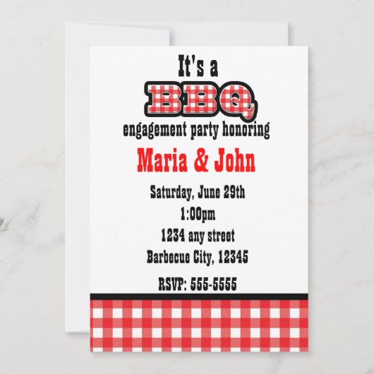 Barbecue BBQ Gingham Summer Country Party Kaart (Voorkant)