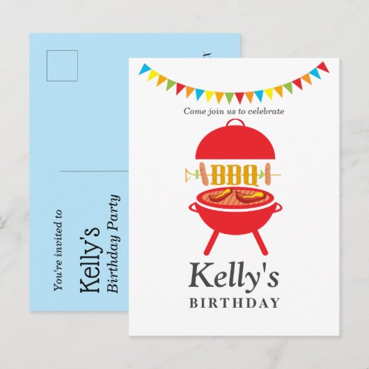 barbecue , bbq grill , verjaardagsfeest , barbecue uitnodiging briefkaart (Voorkant / Achterkant)