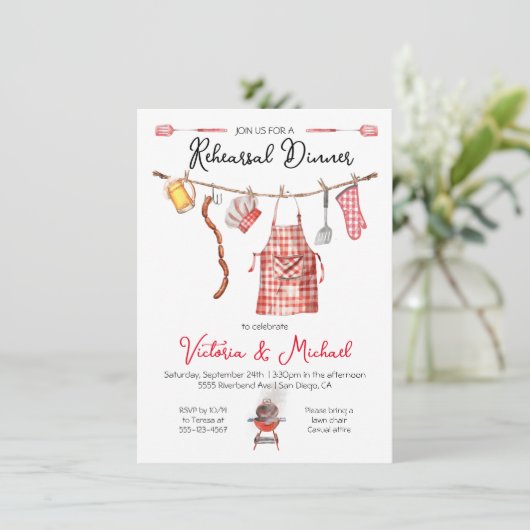 Barbecue BBQ Repetitie Diner rood Gingham Kaart (Staand voorkant)