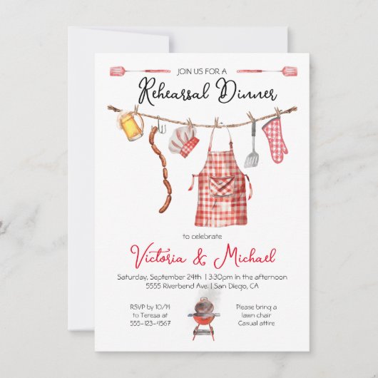 Barbecue BBQ Repetitie Diner rood Gingham Kaart (Voorkant)