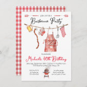 Barbecue BBQ Verjaardag rood Gingham Kaart (Voorkant / Achterkant)