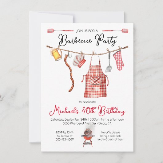 Barbecue BBQ Verjaardag rood Gingham Kaart (Voorkant)