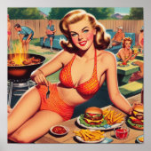  Barbecue Bikini Pin-up Poster (Voorkant)