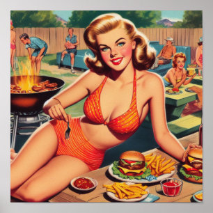 Barbecue Bikini Pin-up Poster
