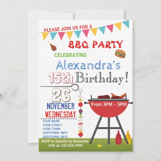 BARBECUE BIRTHDAY INVITATIE VOOR NUCHTIG GEBRUIK KAART (Voorkant)