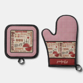 Barbecue Chef Red Gingham Check gepersonaliseerd Ovenwant & Pannenlap Set (Voorkant)