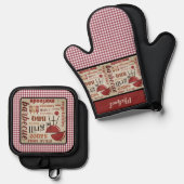 Barbecue Chef Red Gingham Check gepersonaliseerd Ovenwant & Pannenlap Set (Voorkant / Achterkant)