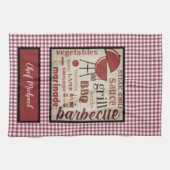 Barbecue Chef Red Gingham Check gepersonaliseerd Theedoek (Horizontaal)