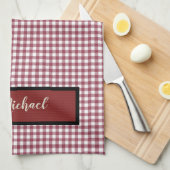 Barbecue Chef Red Gingham Check gepersonaliseerd Theedoek (Quarter Fold)