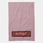 Barbecue Chef Red Gingham Check gepersonaliseerd Theedoek (Verticaal)