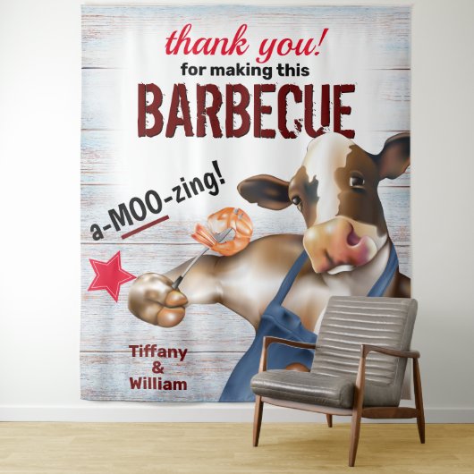 Barbecue Cookout Koe Grilling Shrimp Backdrop Wandkleed (In situ)
