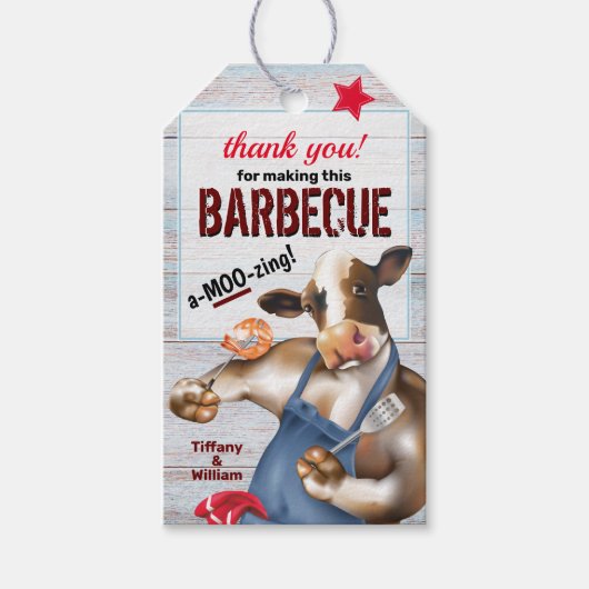 Barbecue Cookout Koe Grilling Shrimp Cadeaulabel (Voorkant)