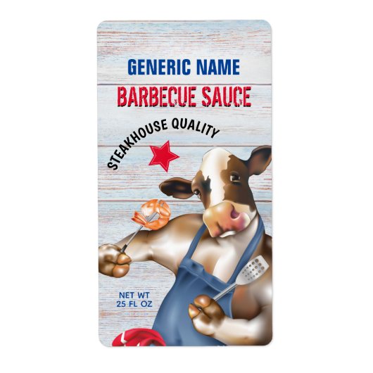 Barbecue Cookout Koe Grilling Shrimp Etiket (Voorkant)