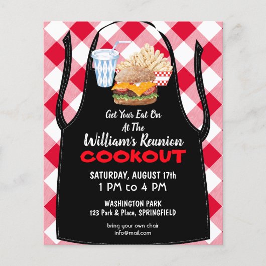 Barbecue Cookout Reunion Fast Food Gingham Flyer (Voorkant)