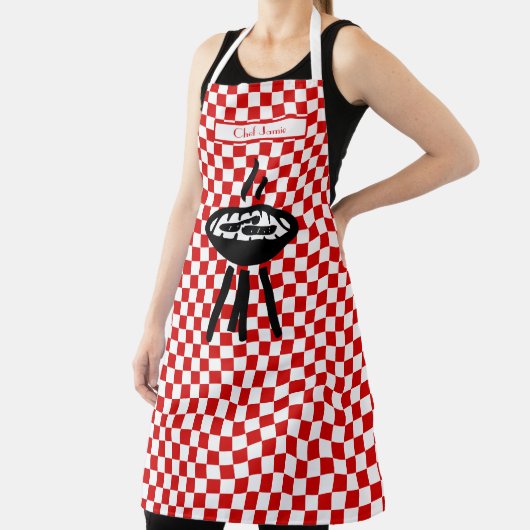 Barbecue DIY Kleuren Rood Wit Checkerboard Schort (Insitu)