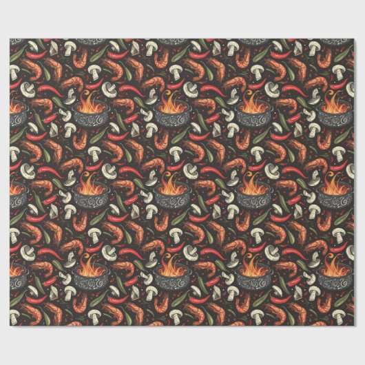 Barbecue garnalen en paddenstoelen Zwarte Thanksgi Cadeaupapier (Vlak)