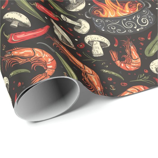 Barbecue garnalen en paddenstoelen Zwarte Thanksgi Cadeaupapier (Rol Hoek)