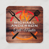 Barbecue gereedschap | Grillbrand | Hout Vierkante Visitekaartje (Voorkant)