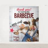 Barbecue Gril Cow Grilt Garnalen Achtergrond Wandkleed (Voorkant)