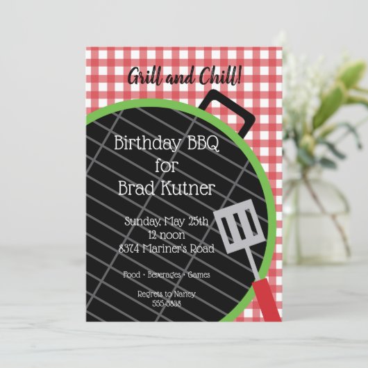 Barbecue Grill Cookout Party Invitation Kaart (Staand voorkant)