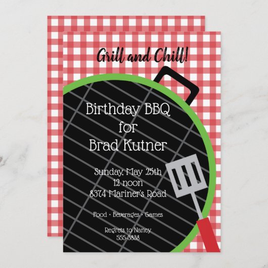 Barbecue Grill Cookout Party Invitation Kaart (Voorkant / Achterkant)