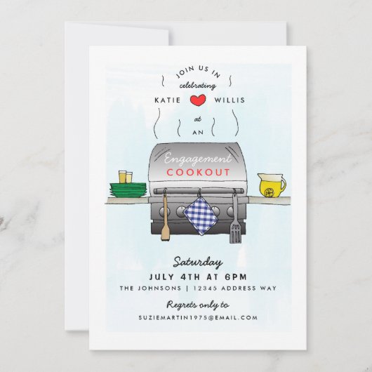 Barbecue Grill Engagement Party Kaart (Voorkant)