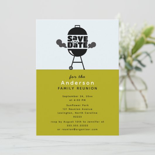 Barbecue grill feest Save the Date uitnodiging (Staand voorkant)