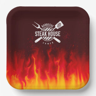 Barbecue Grill Flames — Personalized Steak House Papieren Bordje