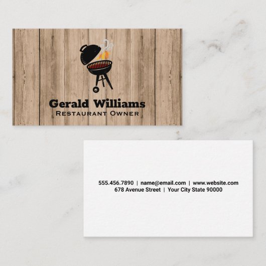Barbecue Grill Hout Achtergrond Visitekaartje (Voorkant / Achterkant)