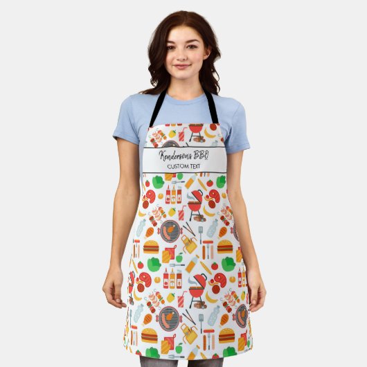 Barbecue Grill Pattern, Custom BBQ Chef Name Text Schort (Gedragen)