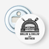 Barbecue Grillen & Chillen Verlofte Party Button Flesopener (Voorkant)