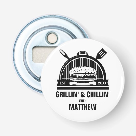 Barbecue Grillen & Chillen Verlofte Party Button Flesopener (Voorkant)