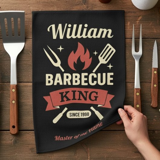 Barbecue King Keukenhanddoek met eigen naam